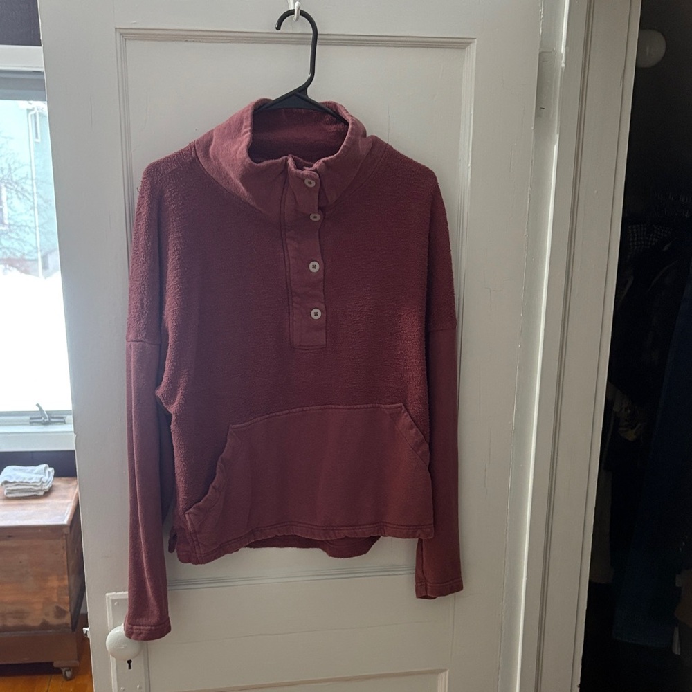 Women's Crop Sweater with Button Funnel Collar